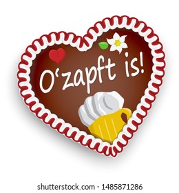 illustrated gingerbread heart with text It is tapped (in german) for Oktoberfest 2019 2020 time