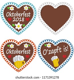 illustrated gingerbread hearts with text in german for Oktoberfest 2018 time