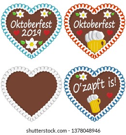 illustrated gingerbread hearts with text in german for Oktoberfest 2019 2020 time