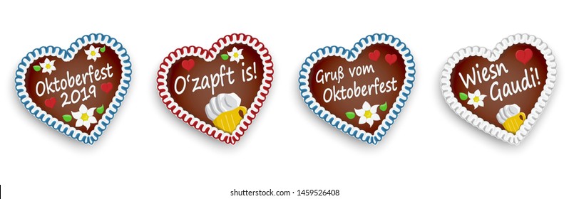 illustrated gingerbread hearts with text in german for Oktoberfest 2019 2020 time