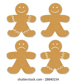 Illustrated gingerbread man with white frosting and smile variation