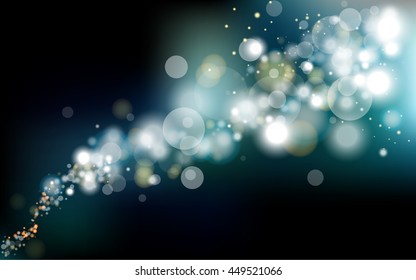 Illustrated glittering star bokeh in orange and purple galaxy with gradient color on black background 
