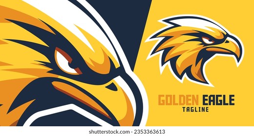 Águila dorada ilustrada: Logotipo, mascota, ilustración, gráfico vectorial para equipos deportivos y de videojuegos E-Sport, águila norteamericana de oro