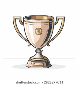 Illustrated golden trophy cup with two handles and central emblem