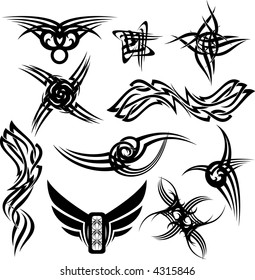 illustrated gothic tattoos with many variations all black on a white background