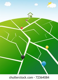 Illustrated gps map with pins