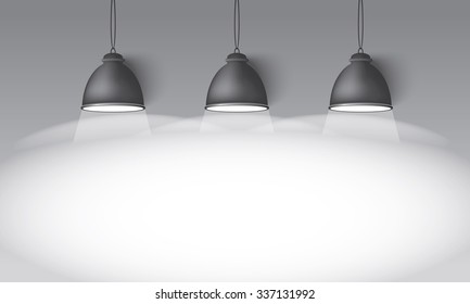 Illustrated gray background with three hanging lighting lamps great room space for your abstract design