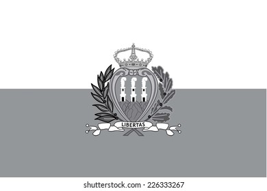 An Illustrated grayscale flag of the country of San Marino