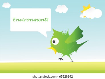 Pájaro verde ilustrado