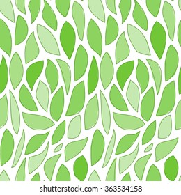Illustrated green leaf shapes in repeating background pattern