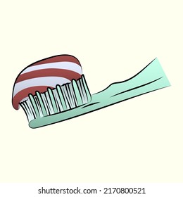 illustrated green toothbrush with toothpaste close up