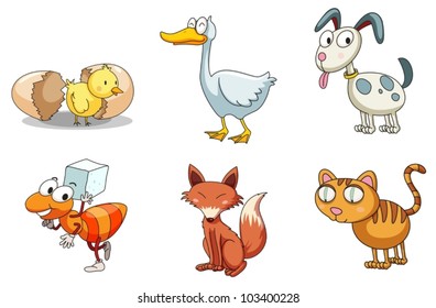 Illustrated Group Of Comical Animals