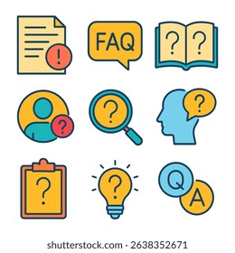Illustrated guide to questions and answers icon illustration element