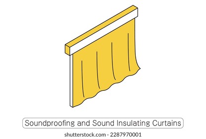 Illustrated guide to soundproof and noise-blocking curtains for noise reduction in rental properties, Vector Illustration