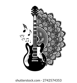 illustrated guitar and mandala design