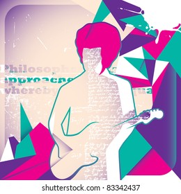Illustrated guitar player. Vector illustration.