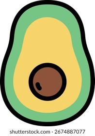 An illustrated half-cut avocado with a seed