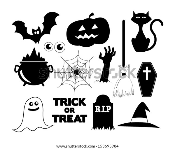 Illustrated Halloween Icons Black White Stock Vector (Royalty Free ...