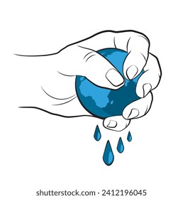 Illustrated hand squeezing a globe