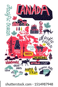 Illustrated hand-drawn typographic poster about Canada.