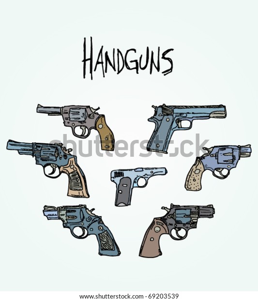 Illustrated Handgun Vector Set Stock Vector (royalty Free) 69203539