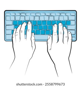 Illustrated hands typing on a computer keyboard