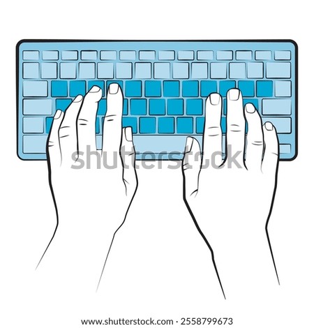 Illustrated hands typing on a computer keyboard