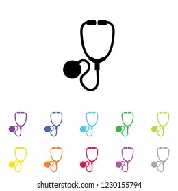 An Illustrated Icon in an array of colours on a White Background -  Stethoscope