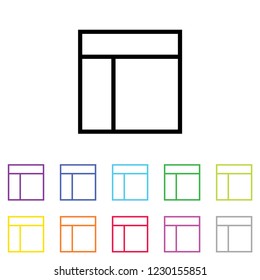 An Illustrated Icon in an array of colours on a White Background -  Web Wireframe Split Top Left
