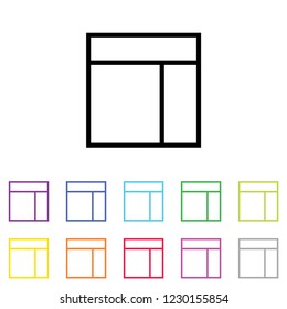 An Illustrated Icon in an array of colours on a White Background -  Web Wireframe Split Top and Left