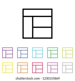 An Illustrated Icon in an array of colours on a White Background -  Web Wireframe 4 Way Split
