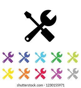 An Illustrated Icon in an array of colours on a White Background -  Tools