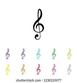 An Illustrated Icon in an array of colours on a White Background -  Treble Clef