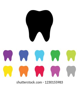 An Illustrated Icon in an array of colours on a White Background -  Tooth