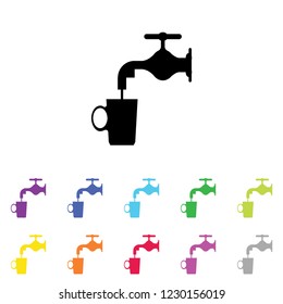 An Illustrated Icon in an array of colours on a White Background -  Tap Water and Mug