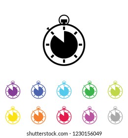 An Illustrated Icon in an array of colours on a White Background -  Stopwatch 7 Eighths Complete