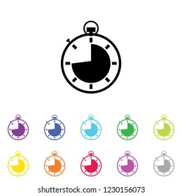 An Illustrated Icon in an array of colours on a White Background -  Stopwatch 3 Quarters Complete
