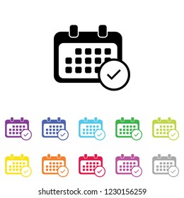 An Illustrated Icon in an array of colours on a White Background -  Rounded Calendar Accept