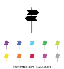 An Illustrated Icon in an array of colours on a White Background -  Sign Post Right Left