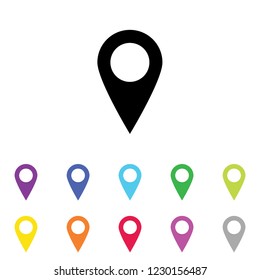 An Illustrated Icon in an array of colours on a White Background -  Rounded Map Pointer