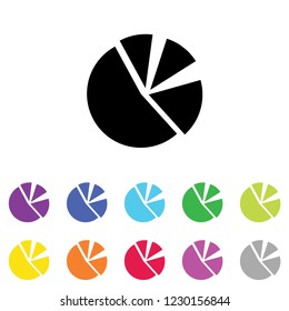 An Illustrated Icon in an array of colours on a White Background -  Pie Chart