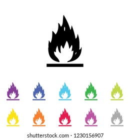 An Illustrated Icon in an array of colours on a White Background -  Open Flame