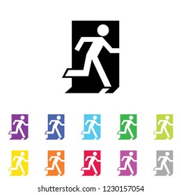 An Illustrated Icon in an array of colours on a White Background -  Fire Exit
