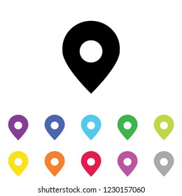 An Illustrated Icon in an array of colours on a White Background -  Map Pointer Open