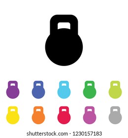 An Illustrated Icon in an array of colours on a White Background -  Kettle Bell