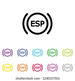 An Illustrated Icon in an array of colours on a White Background -  Electronic Stability Programme Light