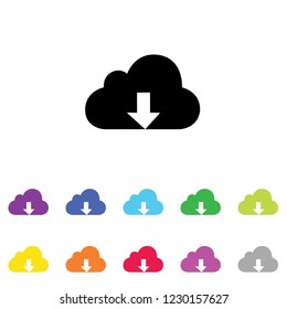 An Illustrated Icon in an array of colours on a White Background -  Cloud Download