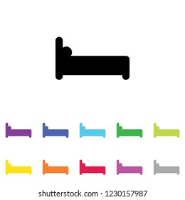 An Illustrated Icon in an array of colours on a White Background -  Bed