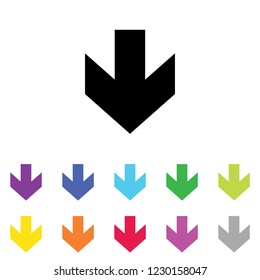 An Illustrated Icon in an array of colours on a White Background -  Arrow Down