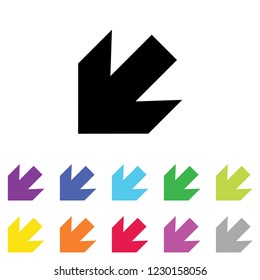 An Illustrated Icon in an array of colours on a White Background -  Arrow Down Left